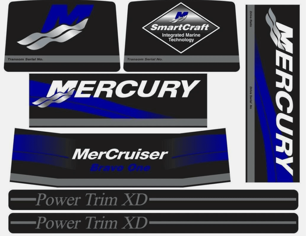 Mercury MerCruiser Stern Drive Engine Decals Sticker Kit Set 37 - 15167A90 Fit Bravo One - SOXA Marine