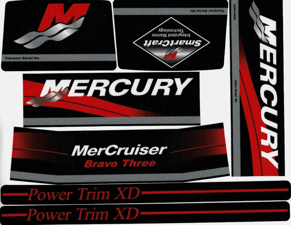 Mercury MerCruiser Stern Drive Engine Decals Sticker Kit Set 37 - 805338A93 Fit Bravo Three - SOXA Marine
