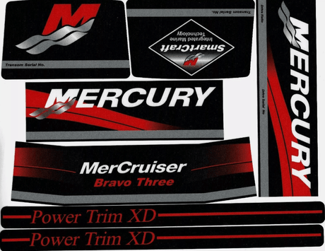 Mercury MerCruiser Stern Drive Engine Decals Sticker Kit Set 37 - 805338A93 Fit Bravo Three - SOXA Marine