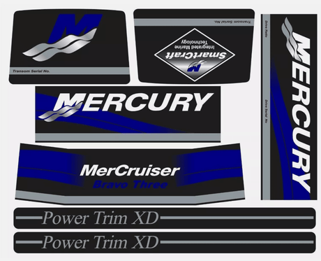 Mercury MerCruiser Stern Drive Engine Decals Sticker Kit Set 37 - 805338A93 Fit Bravo Three - SOXA Marine