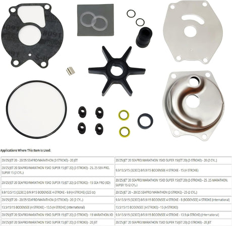 Soxa Marine 46 - 99157A02 46 - 99157T2 Water Pump Impeller Repair Kit for Mercury Mariner 9.9 15 18 20 25 HP Boat Motor Engine 85098A2, 99157A2, 99157T2 - SOXA Marine